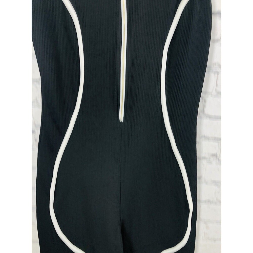 Fashion Nova Women's  Ribbed Romper Zip Front Piping Biker Jumpsuit Black 2XL - Picture 3 of 6